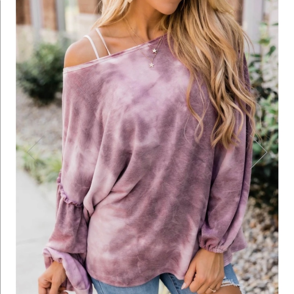 Purple Tie Dye balloon sleeve top! NWOT